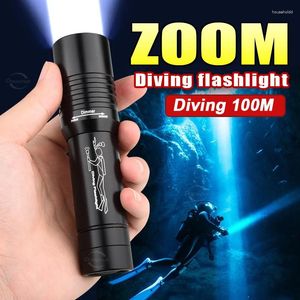 Фонарики 2024 Белый свет Led Diving Diver 100M Фонарик Xm-L T6 Яркость фонаря Водонепроницаемая подводная лампа 1000Lm Фонарь