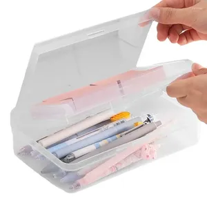 Double Layer Stationery Box Plastic Pencil 2 Compartments Large Capacity Cases School Stationary Supplies For Student