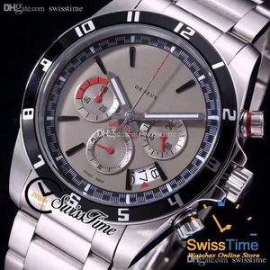 New 20530N Miyota Quartz Chronograph Mens Watch Black Inner Gray Dial Stick Markers Stainless Steel Bracelet Stopwatch SwissTime B3197