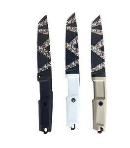 High Quality T4000S Survival Straight Knife N690 Titanium Coating Tiger Pattern Tanto Blade Full Tang Rubber Plastic Handle Fixed Blade Knives with Kydex