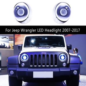 För Jeep Wrangler LED-strålkastare 07-17 Front Lamp Head Light Assembly High Beam Angel Eye Projector Lens dagtid Running Light Turn Signal