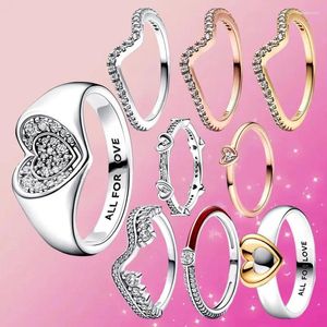 Klaster Pierścienie 2024 925 Sterling Srebrny Eternal Heart Sliding Asymetrycal Shining Wave Pierścień Oryginalna modna biżuteria Mase DIY