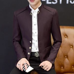 Giacca da uomo a tre bottoni con colletto alla coreana primaverile, moda giovanile, tinta unita, giacca 240130