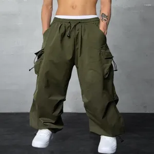 Men's Pants Athleisure Trousers High Street Cargo With Drawstring Waist Deep Crotch Multi Pockets For Comfortable Stylish Wear