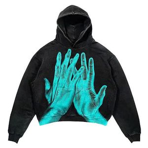 Oversized Palm Fancy Print Hoodie Men and Women Punk Y2K Street Loose Casual Gothic Retro Clothes Tops Hoodies 240131