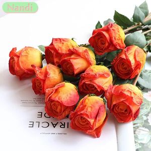 Decorative Flowers 1-2PCS Fire Roasted Single Romantic Burnt Edge Rose Curled Simulated Flower Fake Living Room Table Floral Decoration