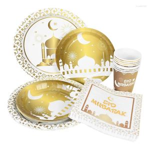 Party Decoration Ramadan Mubarak Palace Design Disponertabell Pappersplattor Cups For Home Muslim Islamic Festival Eid Decor