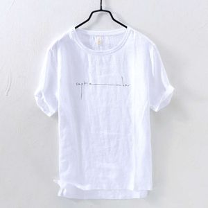 3316 Minimalist Patchwork White T-Shirt With Linen Print Short Sleeved Men's Thin Breathable T-Shirt, Men's One Piece For Hair Replacement