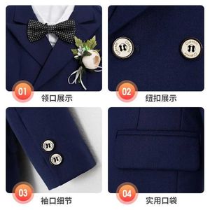 Suits Childrens Formal black navy Suit Set Boys Wedding birthday Party Host Photography Costume Kids Blazer Vest Pants Bowtie Clothes