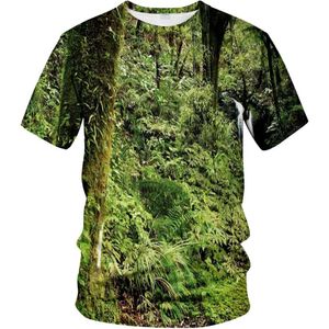 Mens T shirt 3D Novelty T-Shirt Waterfall Deep Forest Scenery in The Woods Green Covering Plants shirts tshirt graphic tee Casual tops summer clothes Short sleeve