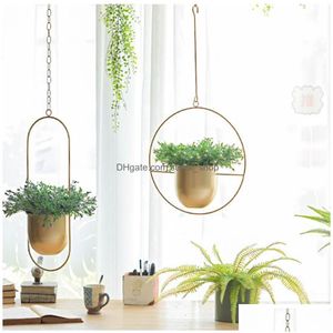 Planters Pots Hanging Metal 10 Type Flower Pot Nordic Chain Planter Basket Vase For Home Garden Balcony Decoration 230608 Drop Deli De Dhcib