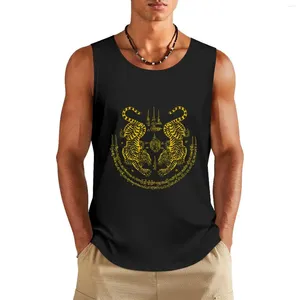 Men's Tank Tops Sak Yant Thai Tattoo Twin Tiger Muay Magical Thailand Saffron Yellow Top T Shirt Gym Clothing