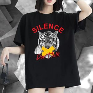 Fashion T Shirts Women Breathable Crew Neck 100% Cotton 230g Unisex Tshirts Skull tiger Street 5A Tops