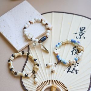 ddmygifts Cultural and Creative Jingdezhen Ceramic Bracelets, Ten Yuan Three Strands, Handwoven New Chinese Popular Ancient Style Beaded Jewelry A