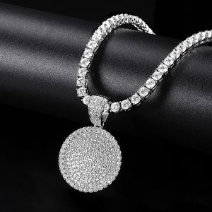 Popular Hip Hop Necklace Cuban Chain Full Diamond round Pendant Necklace Men's and Women's Micro Inlaid Zircon choker necklace hand cast 5A zircon necklace