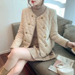 Vintage Women s Korean Fashion Double-Breasted Parka Coat Warm Lightweight Jacket