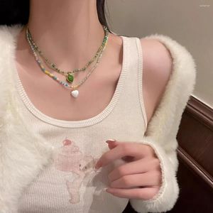 Link Bracelets Candy Colored Beaded Dopamine Necklace Love Pendant Sweet And Cute Girl Style Collarbone Chain
