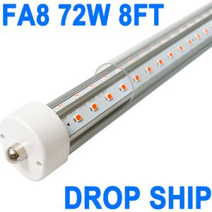 8 fot LED -glödlampor, 72W 6500K 7200LM, T8 T10 T12 8ft LED -glödlampor Fluorescerande ljusersättning, FA8 Single Pin V -format LED -rörljus, Clear Cover Crestech