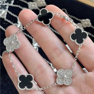 Designer Jewelry Luxury Bracelet VanCA V Gold Plated 18K Rose Gold Five Flower Four Leaf Grass Natural Black Agate Set with Full Diamond Bracelet for Women