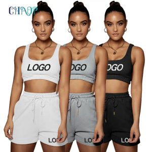 Outfit CHAOP Custom Your Logo Women Sports Vest Crop Top Short Pants 2 Piece Set Casual Jogging Woman Tracksuit Outfits Yoga Clothing