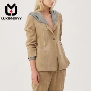 여자 재킷 고급스러운 겨울 패션 후드 가드 슬림 한 롱 슬리브 슈트 재킷 코트 여성 2024 가을