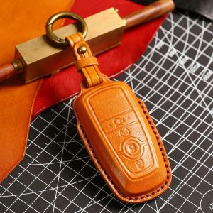 Car Key Case Cover Fob Leather Keychain Holder Accessories for Ford Focus Explorer Edge Fusion F150 F250 for Lincoln Navigator
