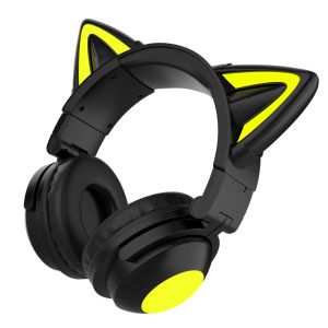 Fone de ouvido/fone de ouvido com orelhas de gato, bluetooth, sem fio, com microfone, led, criança, menina, música estéreo, presente