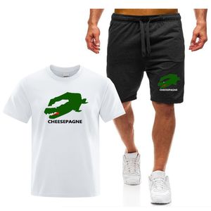 Sommarmän sportkläder tryckt märke fitness kostym som kör dräkt casual t-shirt shorts set andningsbar jogging sportkläder mäns tvådelar set