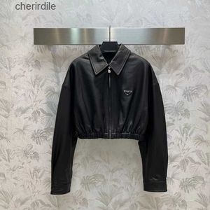 Women's Jackets leather Denim Triangle Short Coats Double Autumn Spring Style For Genuine leather Designer Coat 240301