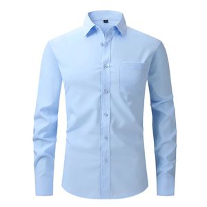 Anti-Wrinkle Stretch Slim Elasticity Fit Male Dress Business Basic Casual Long Sleeved Men Social Formal Shirt USA SIZE S-2XL 240228