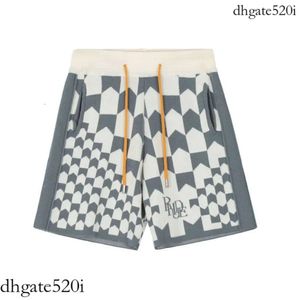 Rätt Rhude Checkerboard Cashew Flower American High Street Jacquard Sticked Woolen Loose Casual Split Shorts for Men 166