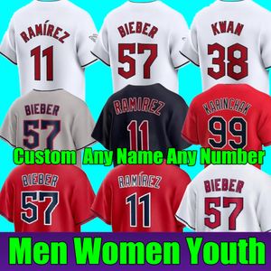 2024 Personalizzato S-4XL Jose Ramirez Jersey Jim Thome Harold Amed Rosario Ricky Vaughn Franmil Reyes Bieber Tyler Allen Guardiani Johnson Bobby Bradley Uomini Donne Gioventù