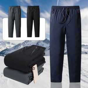 Calças masculinas inverno quente calça engrossar à prova dwaterproof água para baixo algodão forrado casual calças esportivas joggers algodão acolchoado sólido rendas pant