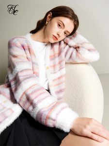FSLE delikatny wiatr tęczowy miękki woskowy swetra dzianin dla kobiet imitacja Zimowa imitacja Velvet Cardigan Female 240227