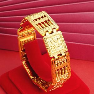 Luxury Pure 24 K Gold Color Square Tag Mönster Armband smycken för män bro far aldrig bleknar födelsedag bröllopspresent 240227