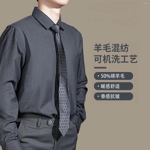 Men's Dress Shirts Naizaiga 50% Sheep Wool Striped Solid Gray Blue Long Sleeve Machine Washable Pinstripe Casual Men Shirt PS3