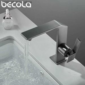 Banyo Lavabo muslukları gri havza şelale muslukları siyah krom banyo musluğu tek saplı havza miktarı musluk fırçası altın musluk pirinç lavabo q240301