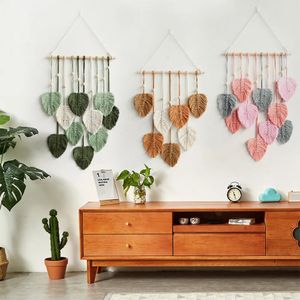 Leaf Macrame Wall Hanging Boho Room Home Decor Woven Estetic Wall Tapestry Home Living Room Wedding Decoration Gift 240219