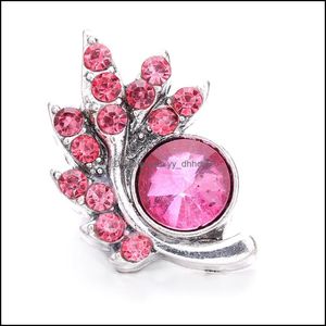 Altri componenti di gioielli con bottoni a pressione con fiore rosa con strass Sier 18 mm Bottoni a pressione in metallo con bracciale rigido Noosa B1 Consegna a goccia Dhpnl