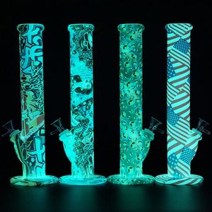 Smoking Pipes Bongs Custom Link 30pcs/lot Glow in the dark Printed Style Oil Rig Silicone Water Pipe 14mm Joint