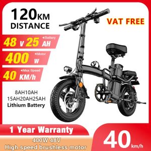 Bicycle Factory Foldable Electric Bike 25Ah 48V 400W Lithium Battery 14 Inch Electric Bicycle Folding EBike Power Assisted Ebike Adults