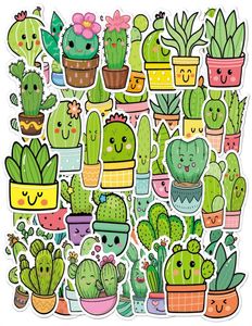 50pcs INS style cactus pattern stickers Pack for Diy Laptop Skateboard Motorcycle Decals3830782