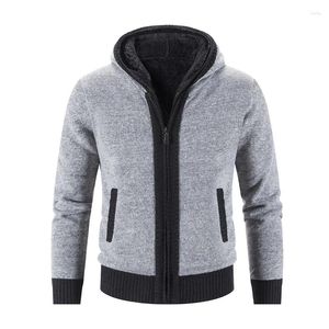 Camisolas masculinas moda inverno camisola de lã cardigan masculino com capuz quente sweatercoat grosso retalhos jaqueta de malha casacos homem