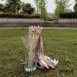 Party Decoration 50st/Lot Coral and Grey Wedding Wands With Gold Bell för