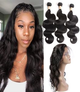 Indian Raw Virgin Extensions With 360 Lace Frontal Pre Plucked Body Wave Bundles 360 Frontals Human Hair 1030inch1712065