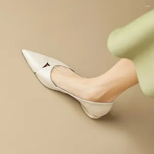 Women Spring/summer 743 Shoes Dress Pumps Pointed Toe Chunky Heel Split Leather for Elegant Beige Hollow Ladies 14449 77033
