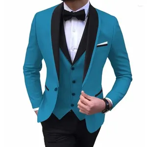 Garnitury męskie biznes czarny szal klapka kostium homme ślubny pary młody szczupły fit chaquetas elegantes para hombres 3 sztuki zestawy