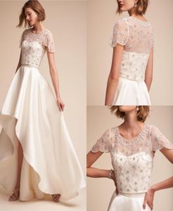 2019 Bhldn Düğün Ceket Mücevher Boyun Boncuklar Rhinestone Aplikes Kısa Kollu Dantel Sarma Düğün için Özel Yapım Gelin Ceket3768768