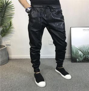 Men039s Pants Streetwear Hip Hop Men Skinny Faux Leather Plus Size Biker Harem Trousers Joggers Black7446071