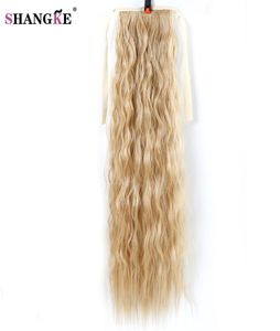 Shangke cabelo 22039039 longo rabo de cavalo encaracolado para mulheres negras vinho vermelho cabelo resistente ao calor sintético falso peças 8772035